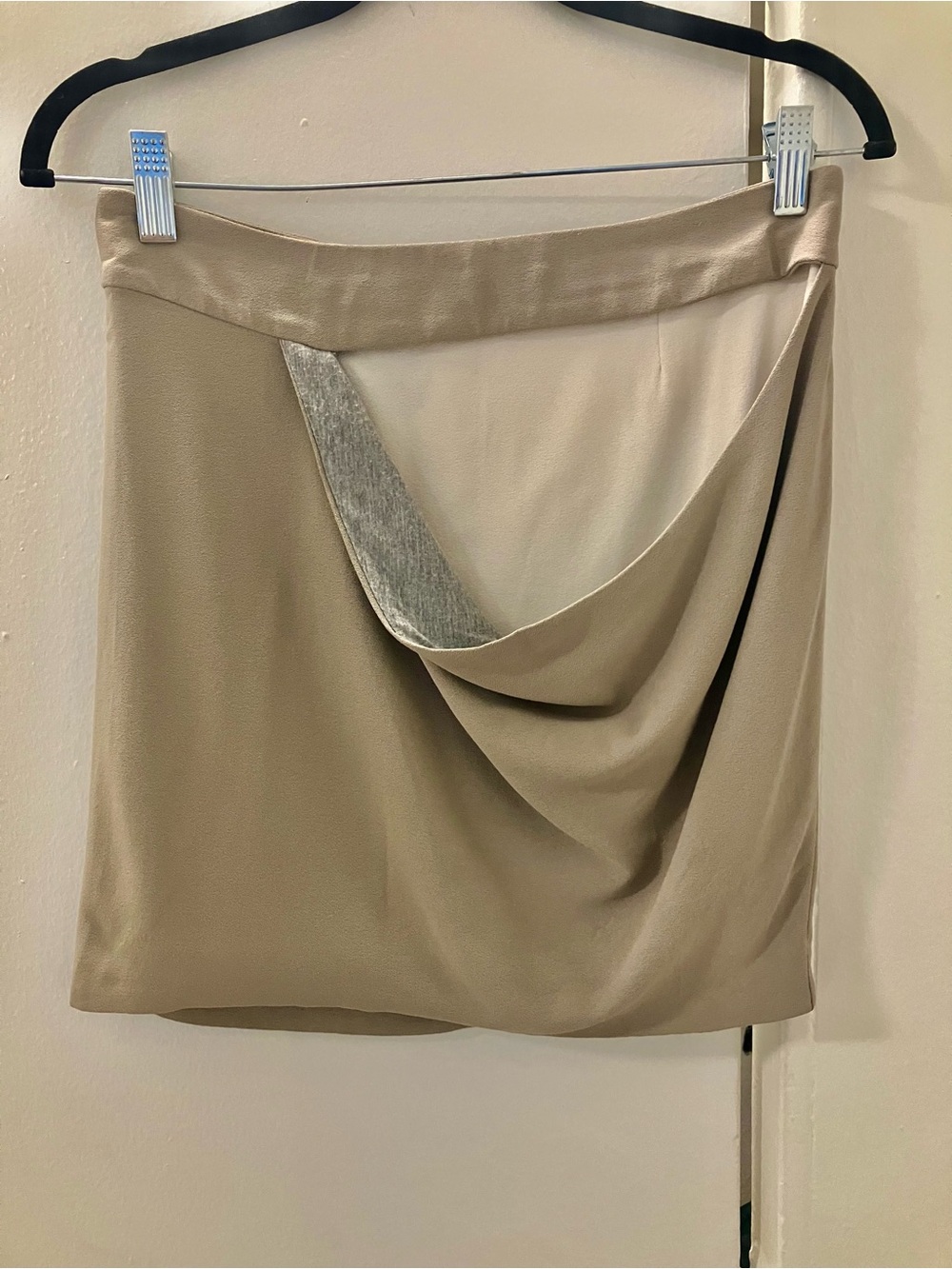 Atos Lombardini Italy Is Khaki Taupe Stylish Draped Short Mini Pencil Skirt 40 S